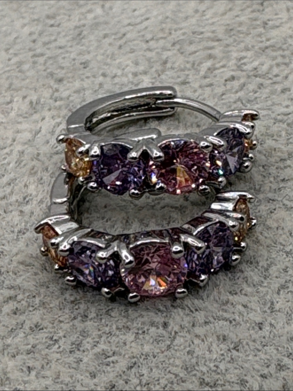 Silver Multi-Gem Hoop Earrings in Pink, Purple & Yellow